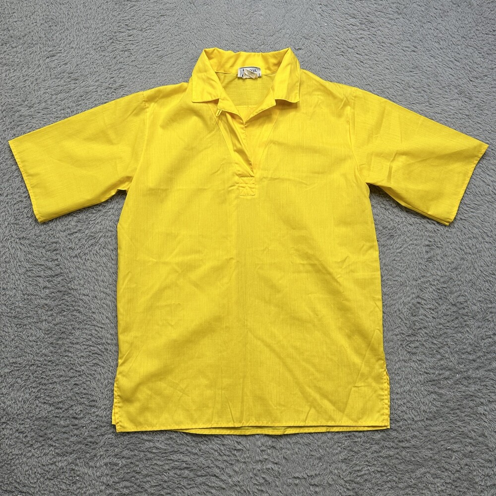 Vintage 70s Shipn Shore Blouse Womens 12 Yellow Popover USA Made Union